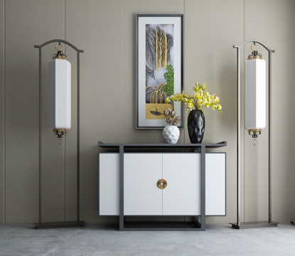  新中式玄关柜组合3d模型 