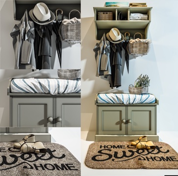  现代玄关 厅柜 服饰 衣帽 装饰品 地毯组合3d模型 