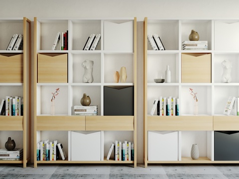  现代书柜摆件组合3d模型 