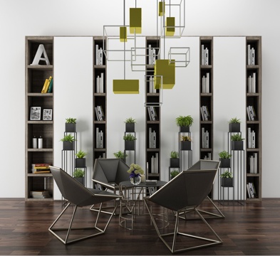  现代简约书架陈设品组合3d模型 