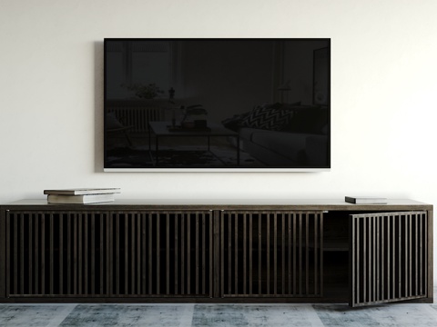  新中式电视柜 电视机 摆件组合3d模型 