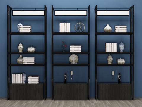  新中式书柜 书架 书籍 摆件3d模型 