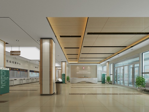  现代医院接待大厅 医院收费处  医院挂号处3d模型 