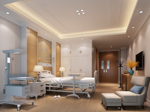  欧式简约病房 病床 衣柜 沙发 电视柜3d模型 