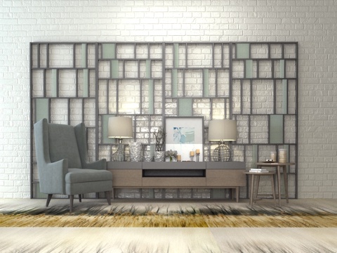  现代简约电视柜屏风组合3d模型 