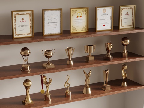  现代奖牌奖杯3d模型 