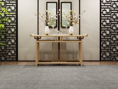  新中式条案端景玄关柜3d模型 