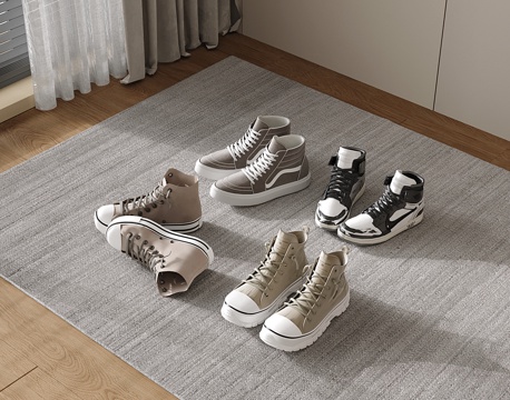  现代休闲鞋 马丁靴 布艺鞋子 高帮帆布鞋 运动鞋su模型 