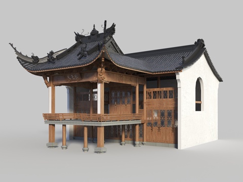  中式戏台 古建戏台 演出台 古建筑su模型 