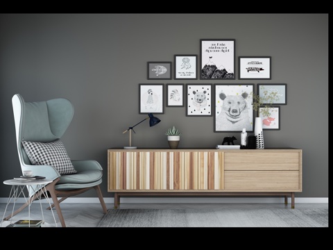  现代装饰柜 摆件 座椅 挂画 物件摆件3d模型 