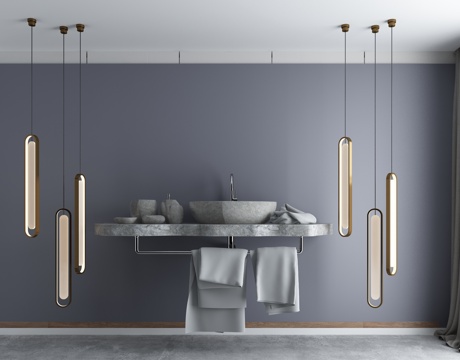  新中式浴盆柜吊灯组合3d模型 