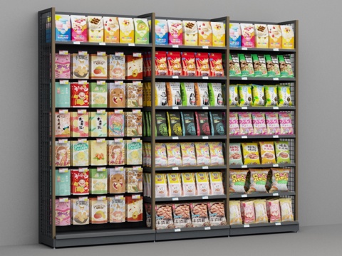  超市便利店外柱式单面靠墙货架3d模型 