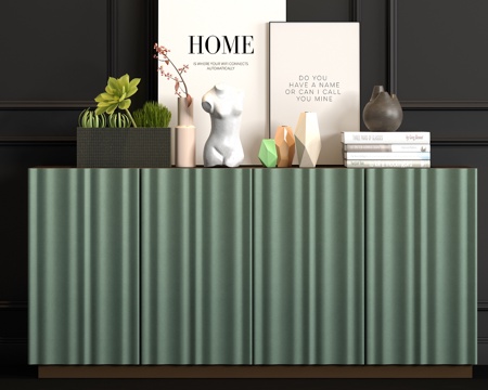  新中式皮革端景柜饰品组合3d模型 