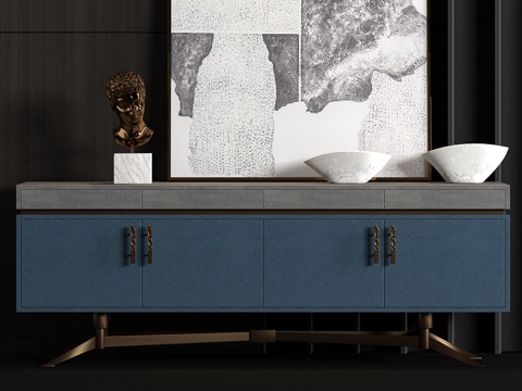  新中式金属皮革端景柜饰品组合3d模型 