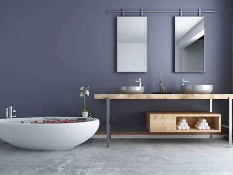  现代浴室柜组合台盆浴缸3d模型 