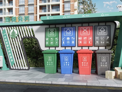  分类垃圾箱 垃圾分类站 垃圾分类亭 公用垃圾桶分类垃圾桶3d模型 