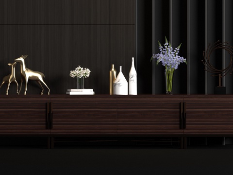  新中式实木端景柜饰品组合3d模型 