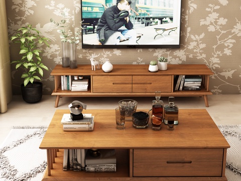  新中式电视柜茶几饰品模型3d模型 