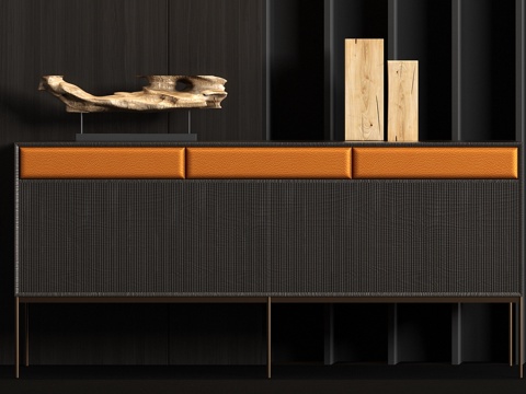  新中式实木端景柜饰品组合3d模型 