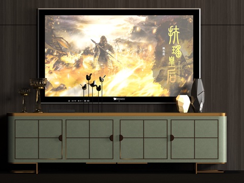  新中式金属皮革电视柜 电视饰品组合3d模型 