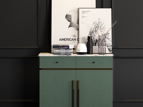  现代金属皮革端景柜饰品组合3d模型 