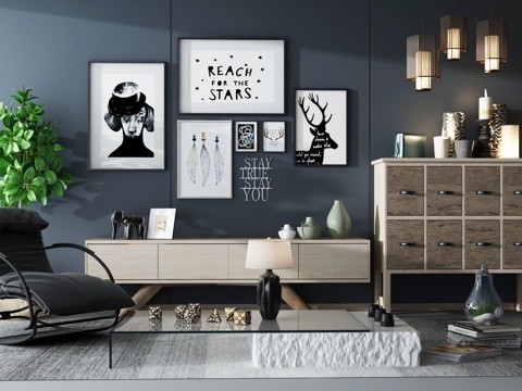  北欧电视柜边柜沙发茶几组合3d模型 