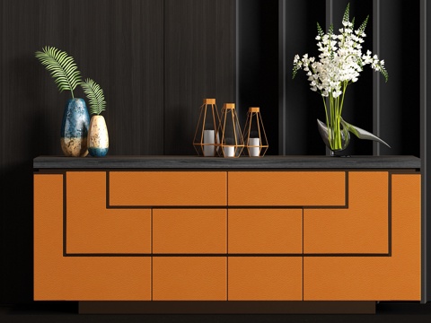  现代金属皮革端景柜饰品组合3d模型 