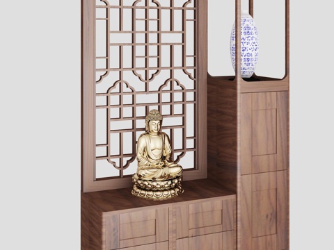  新中式玄关柜3d模型 