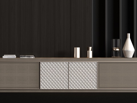  现代皮革端景柜饰品组合3d模型 