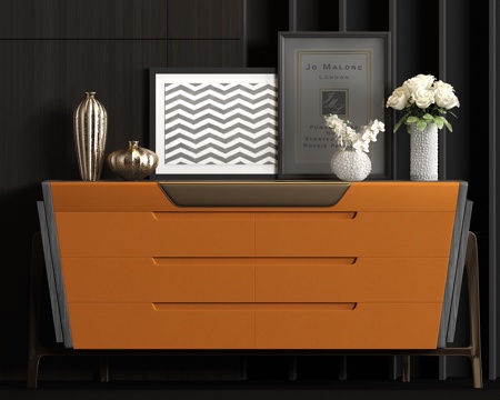  新中式金属皮革端景柜饰品组合3d模型 