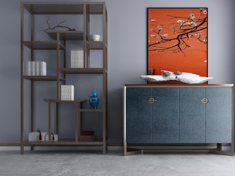  新中式博古架端景柜组合3d模型 