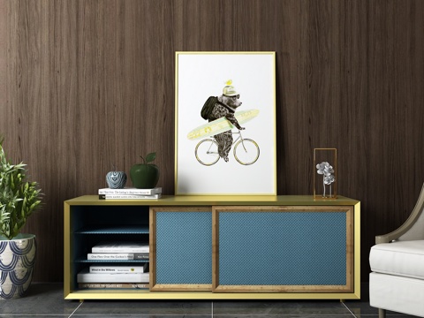  现代电视柜边柜画绿植饰品模型3d模型 