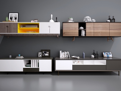  现代电视柜摆件组合3d模型 