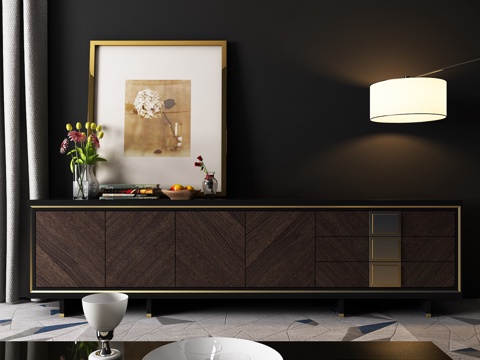  新中式电视柜 边柜 挂画 饰品模型3d模型 