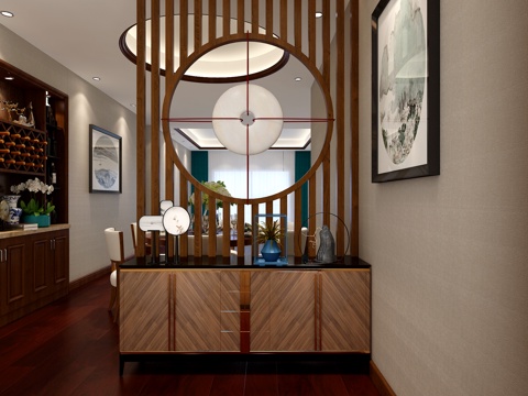  新中式玄关柜3d模型 