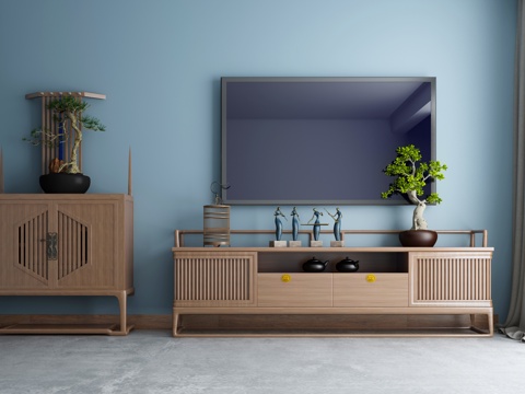  新中式电视柜组合3d模型 