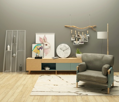  现代电视柜组合 座椅 摆件3d模型 