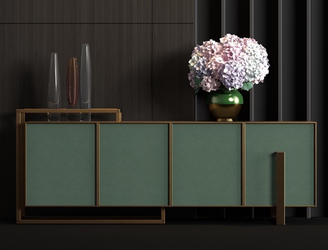  新中式金属皮革端景柜花艺饰品组合3d模型 