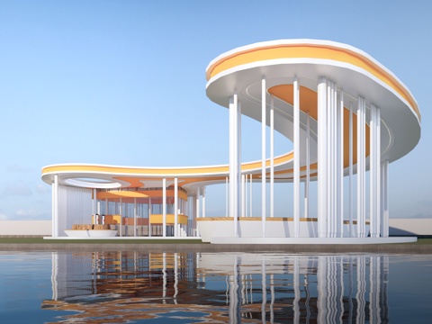  现代景观廊架 景观构筑物 小公建 驿站建筑su模型 