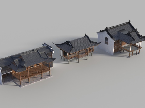  中式戏台 古建戏台 演出台 古建筑su模型 