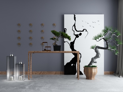  新中式端景柜组合3d模型 