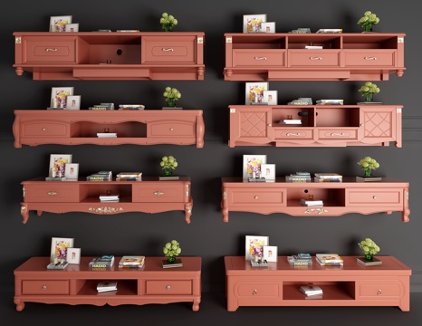  美式电视柜组合3d模型 