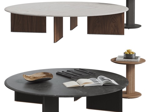  MINOTTI 现代茶几组合 圆形茶几 子母茶几 茶几摆件3d模型 