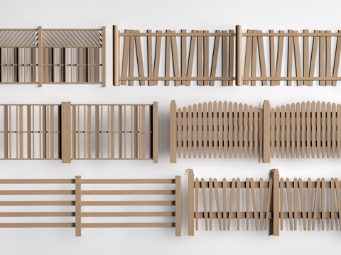  现代篱笆 木栅栏 围栏 木栏杆 实木护栏su模型 