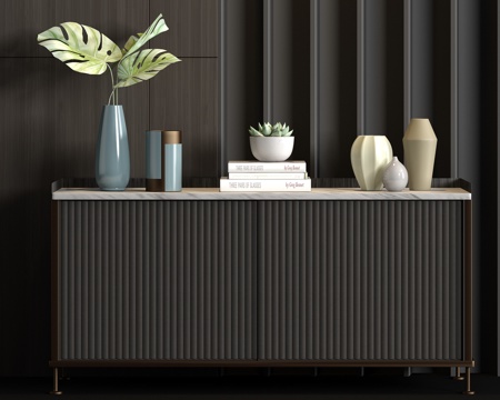  新中式皮革端景柜饰品组合3d模型 