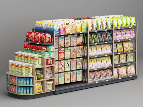  超市木质端架外柱式铁货架3d模型 