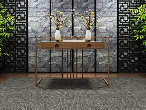  新中式 玄关柜 中堂端景条案3d模型 