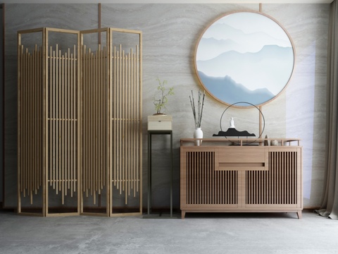  新中式玄关柜装饰柜组合3d模型 