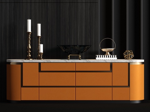  现代皮革端景柜饰品组合3d模型 