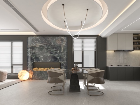 意式风格餐厅3d模型 